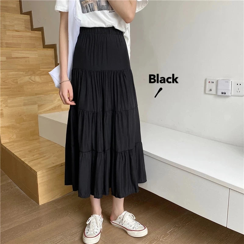 Spring Summer Women&#39;s Chiffon Skirt: Vintage High-Waist A-Line with Patchwork Design