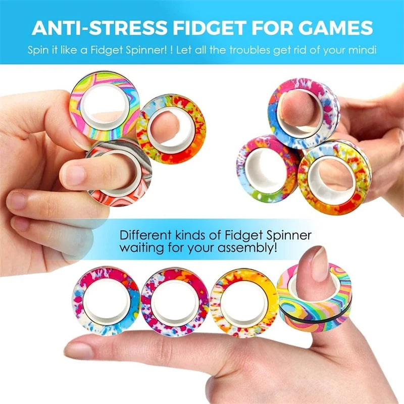 3-Piece Magnetic Fidget Rings Set: Colorful Stress Relief Toys for Adults and Kids