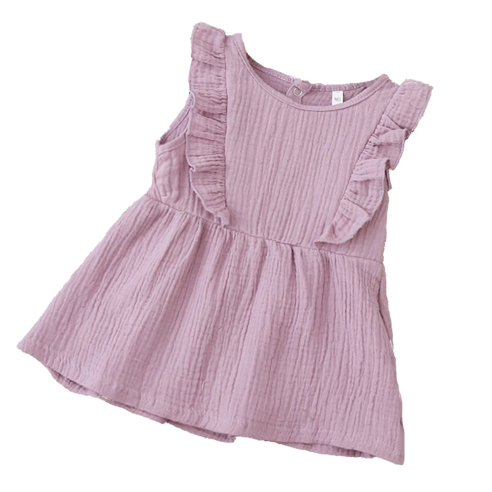 Summer Infant Baby Girl Dress – Toddler Muslin Cotton Sleeveless Ruffle Slip Dress