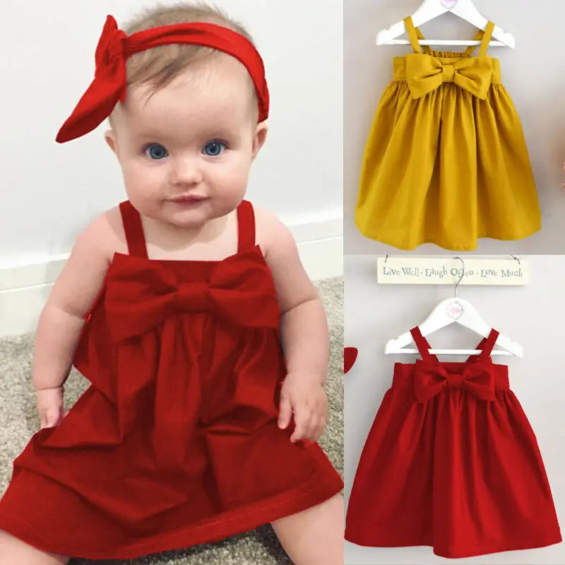 Newborn Baby Girls Toddler Summer Sundress – Solid Color Sleeveless Bowknot Short Mini Dress, Perfect Sunsuit Outfit