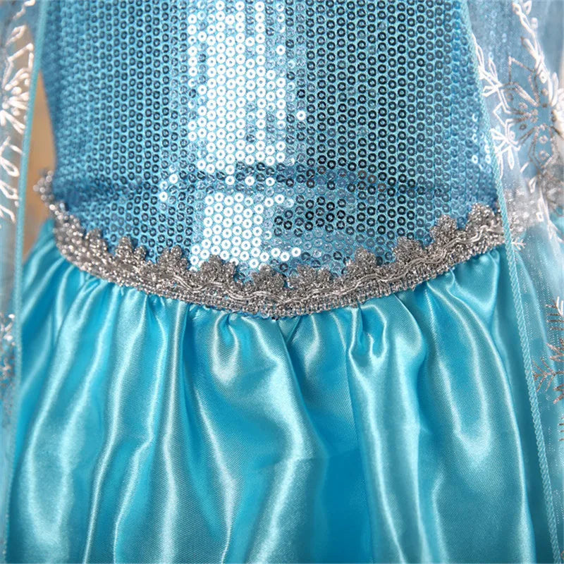 Kids Baby Girl Blue Fancy Dress – Frozen Anna Elsa Cosplay Costume, Princess Queen Tulle Gown for Ages 4-8 Years