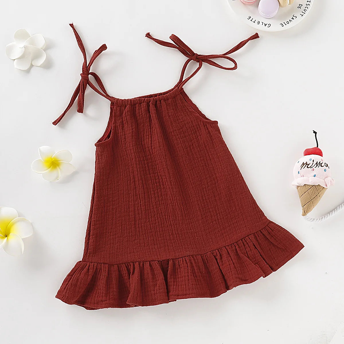 Summer Infant Baby Girl Dress – Toddler Muslin Cotton Sleeveless Ruffle Slip Dress