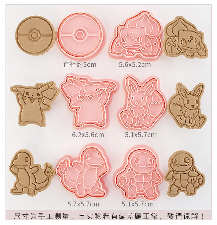 6 Pcs Pokémon Figures Cookie Cutter Set: Cartoon DIY Bakery Molds for Biscuits, Press Stamps, and Sugar Paste Cake Embossers