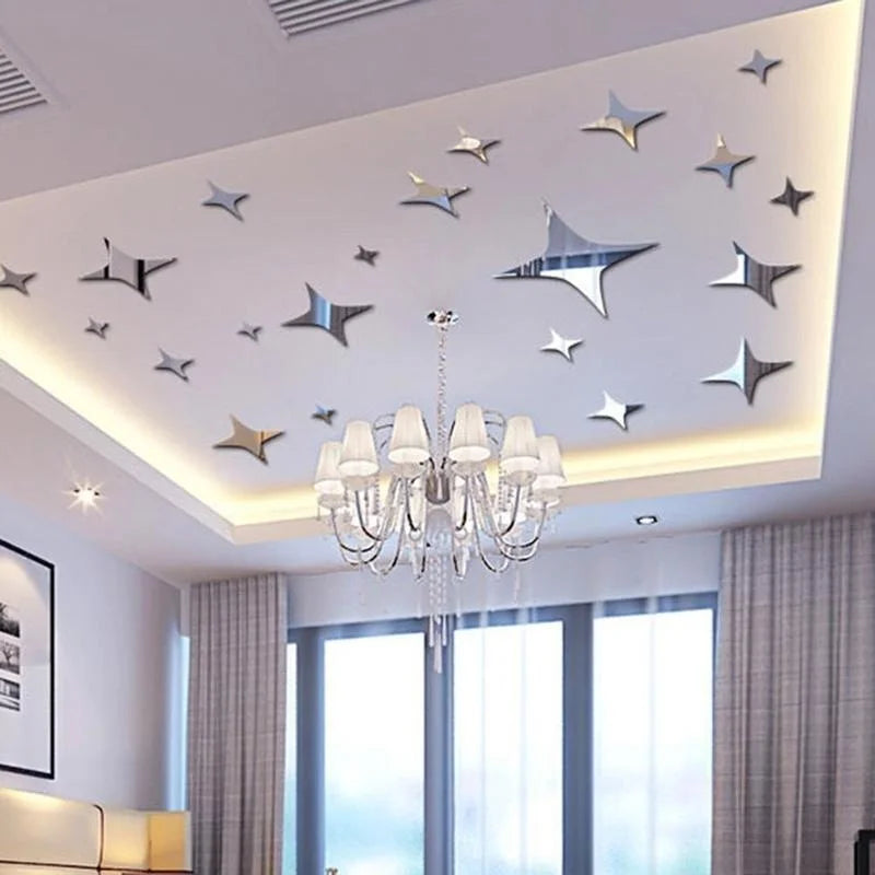 50Pcs 3D Star Shape Mirror Effect Wall Art Decals: Vogue Home Decor Stickers