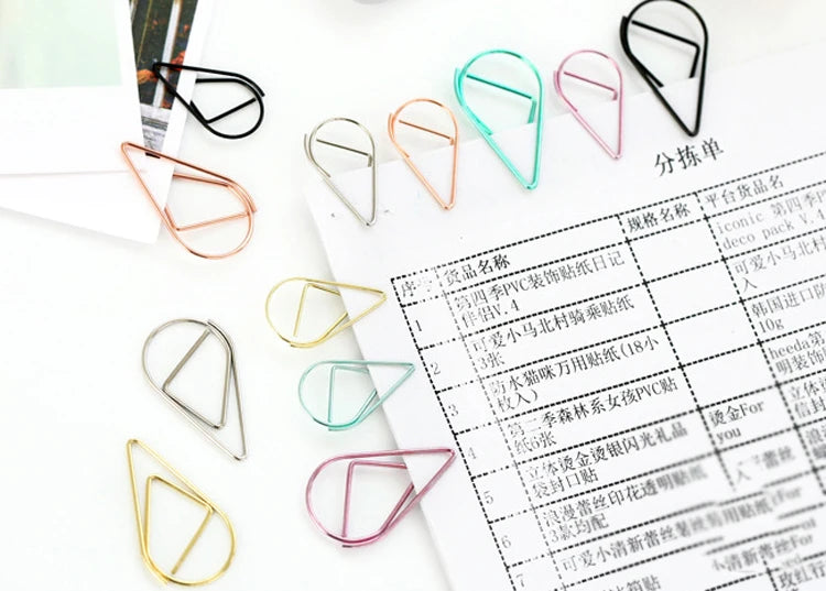 30/50 Pieces Drop Shape Metal Paper Clips - Kawaii Bookmark Clips for School