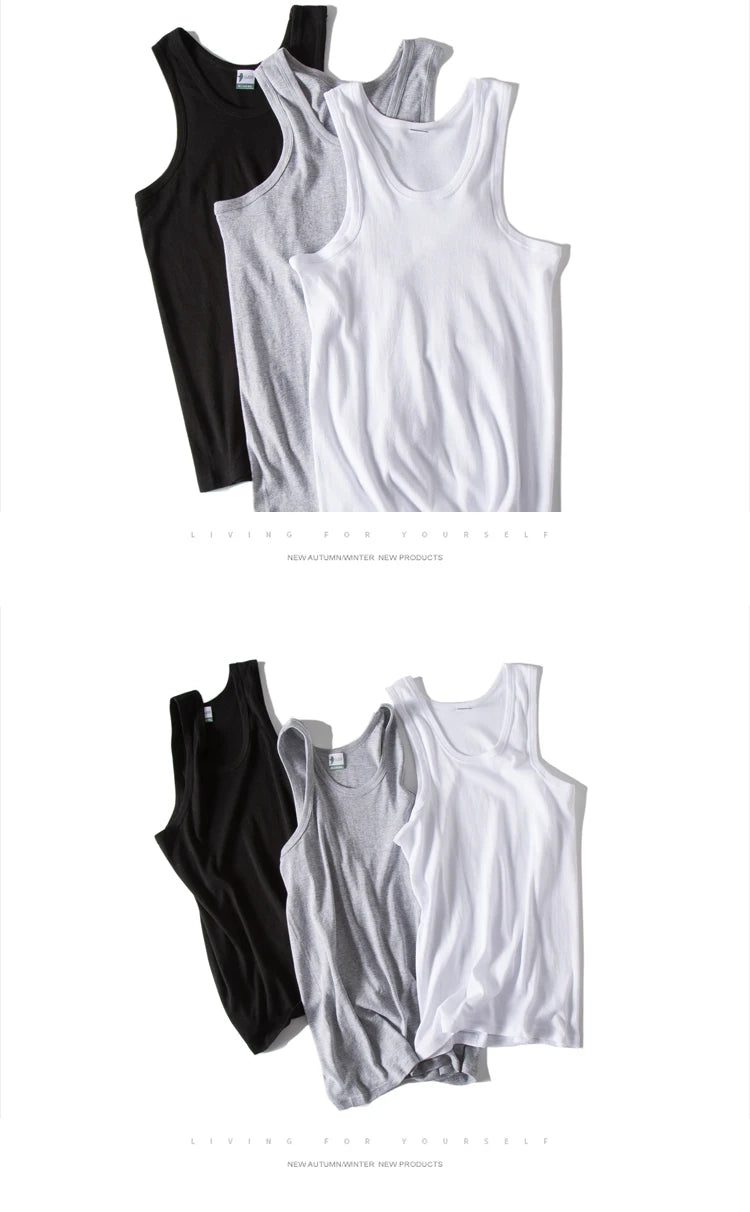 Hot Sale 3pcs / 100% Cotton Mens Sleeveless Tank Top Solid Muscle Vest Undershirts O-neck Gymclothing Tees Whorl Tops