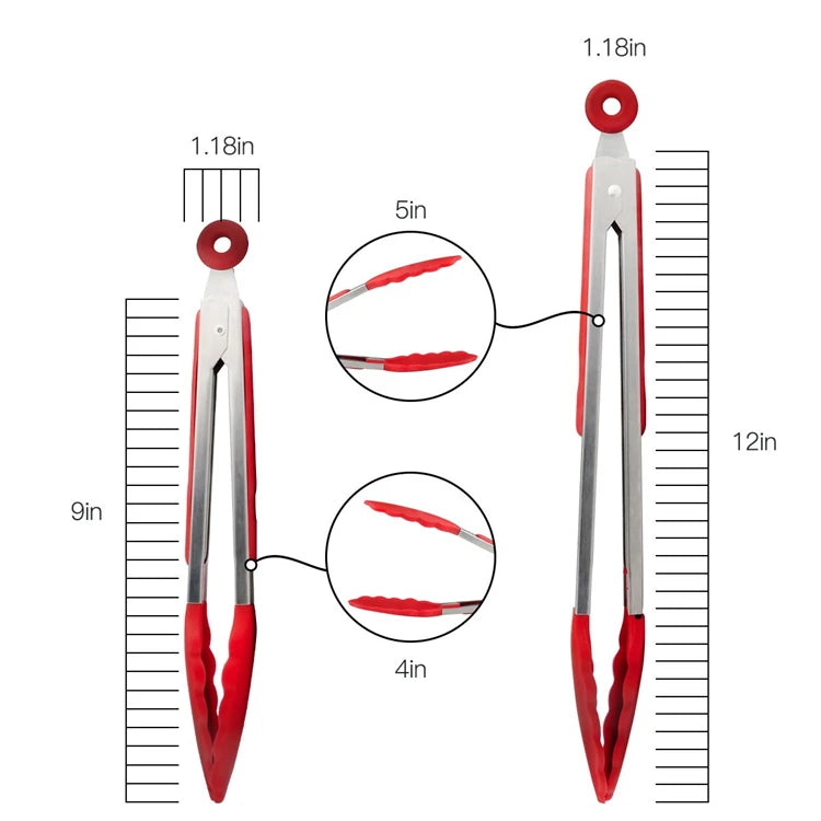 LMETJMA Premium Kitchen Tongs: BPA-Free Silicone Cooking Tongs (9 &amp; 12 Inch) – Non-Stick BBQ Grilling Locking Food Tongs (KC0253)