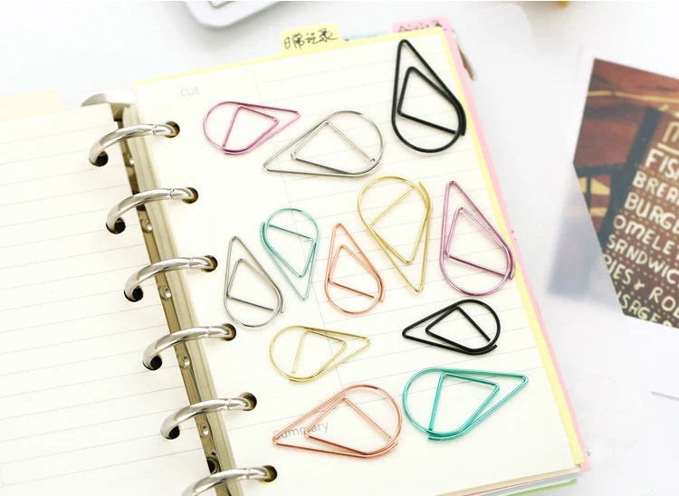 30/50 Pieces Drop Shape Metal Paper Clips - Kawaii Bookmark Clips for School