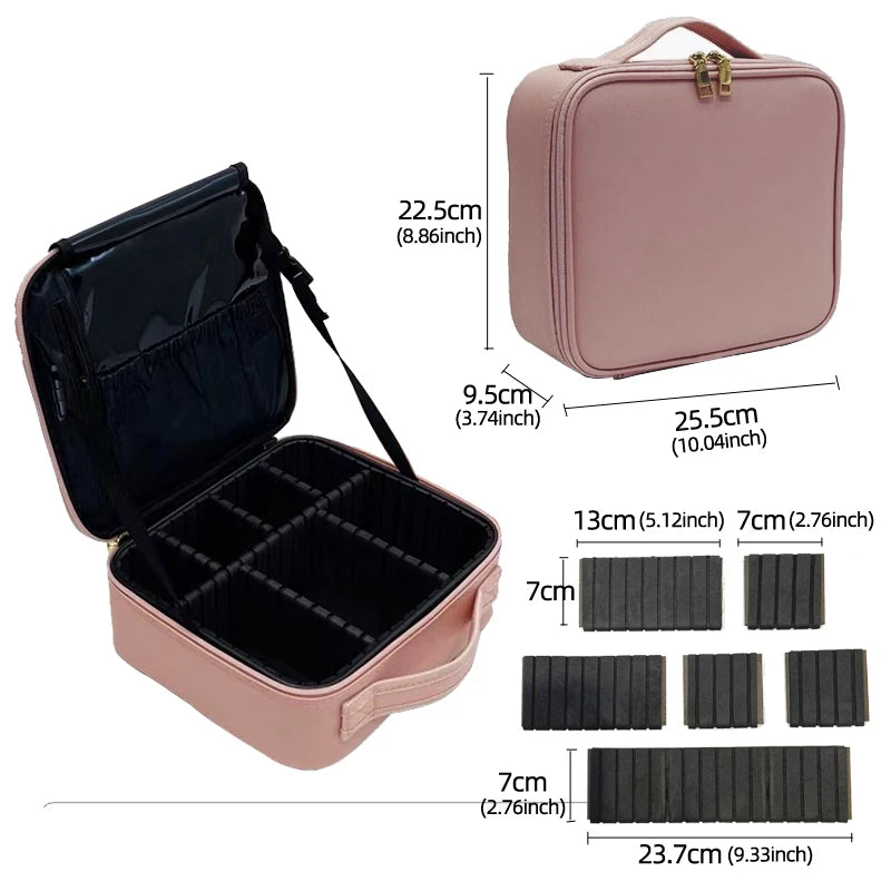 PU Leather Cosmetic Bag - Multi-Functional Travel Makeup Case