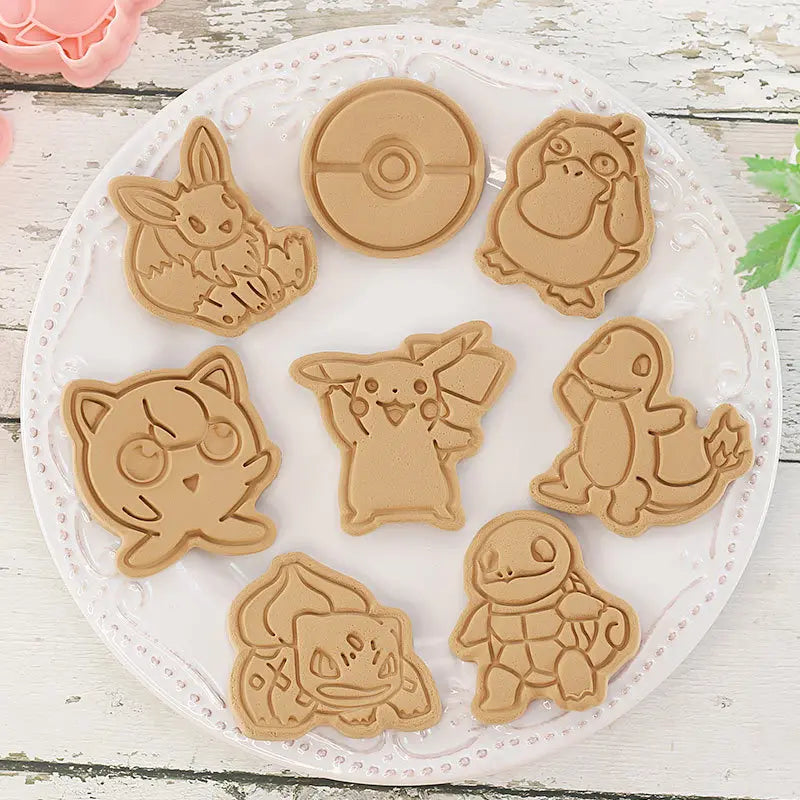 6 Pcs Pokémon Figures Cookie Cutter Set: Cartoon DIY Bakery Molds for Biscuits, Press Stamps, and Sugar Paste Cake Embossers