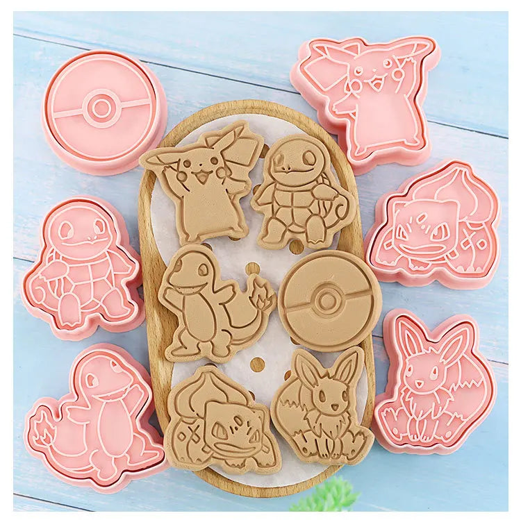 6 Pcs Pokémon Figures Cookie Cutter Set: Cartoon DIY Bakery Molds for Biscuits, Press Stamps, and Sugar Paste Cake Embossers