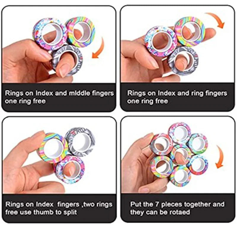 3-Piece Magnetic Fidget Rings Set: Colorful Stress Relief Toys for Adults and Kids