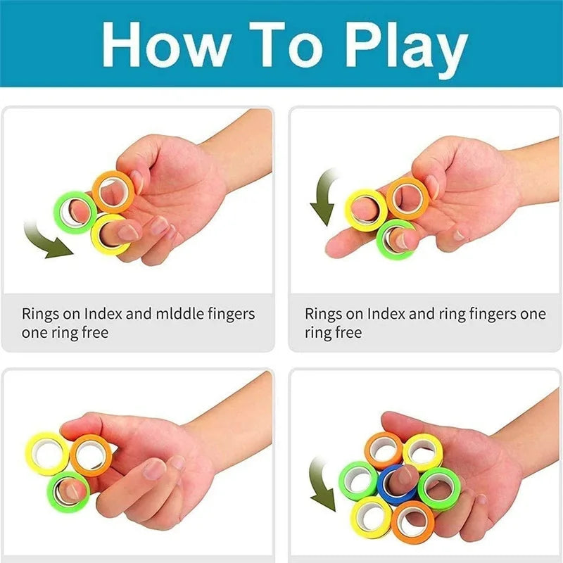 3-Piece Magnetic Fidget Rings Set: Colorful Stress Relief Toys for Adults and Kids