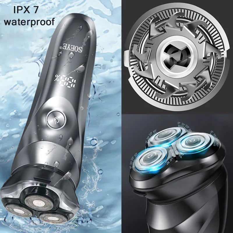 Waterproof Electric Shaver - Rechargeable Wet &amp; Dry Rotary Razor for Men