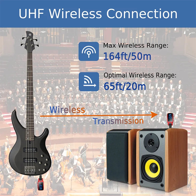 Wireless Guitar System - Rechargeable UHF Transmitter &amp; Receiver