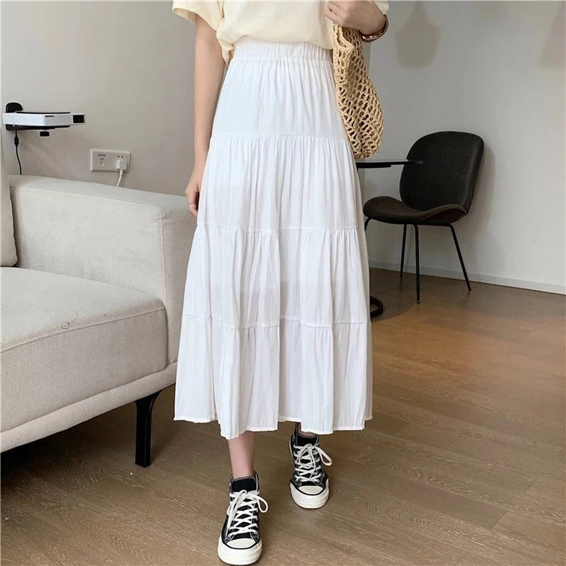 Spring Summer Women&#39;s Chiffon Skirt: Vintage High-Waist A-Line with Patchwork Design