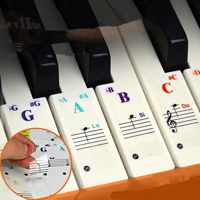 Colorful Transparent Piano Keyboard Stickers for 49/54/61/88 Key Instruments