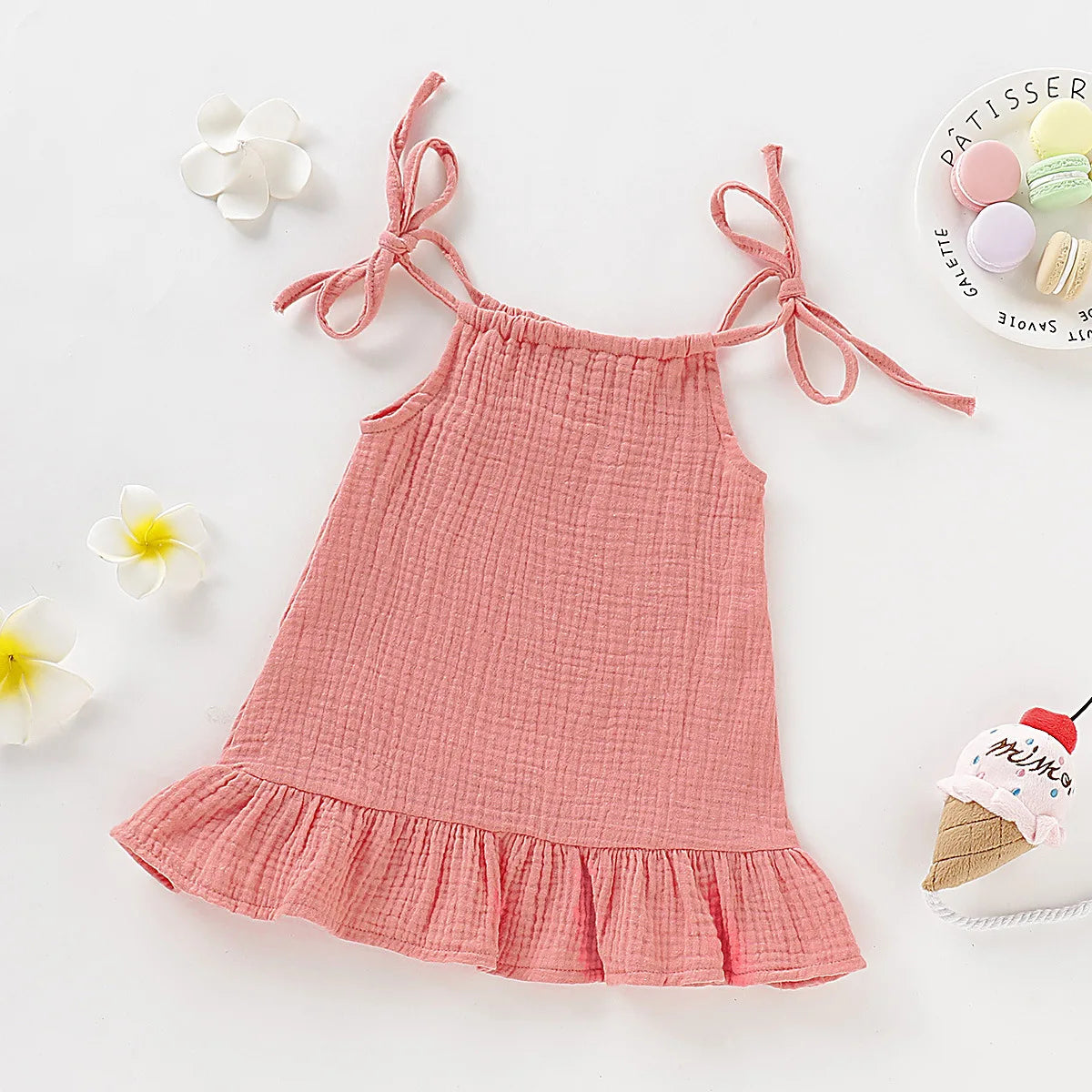 Summer Infant Baby Girl Dress – Toddler Muslin Cotton Sleeveless Ruffle Slip Dress