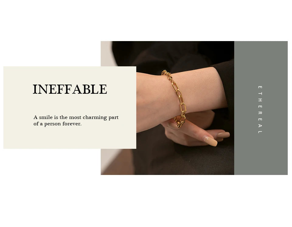 New Stainless Steel Golden Bracelet – 14K Plated Charm with Metal Texture, Geometric Design for Women