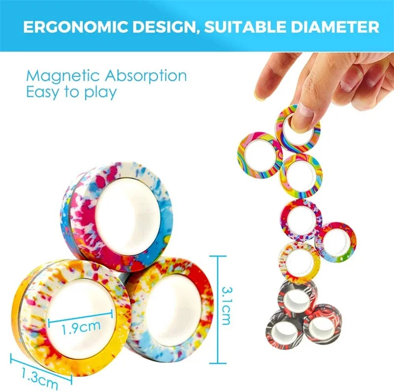 3-Piece Magnetic Fidget Rings Set: Colorful Stress Relief Toys for Adults and Kids