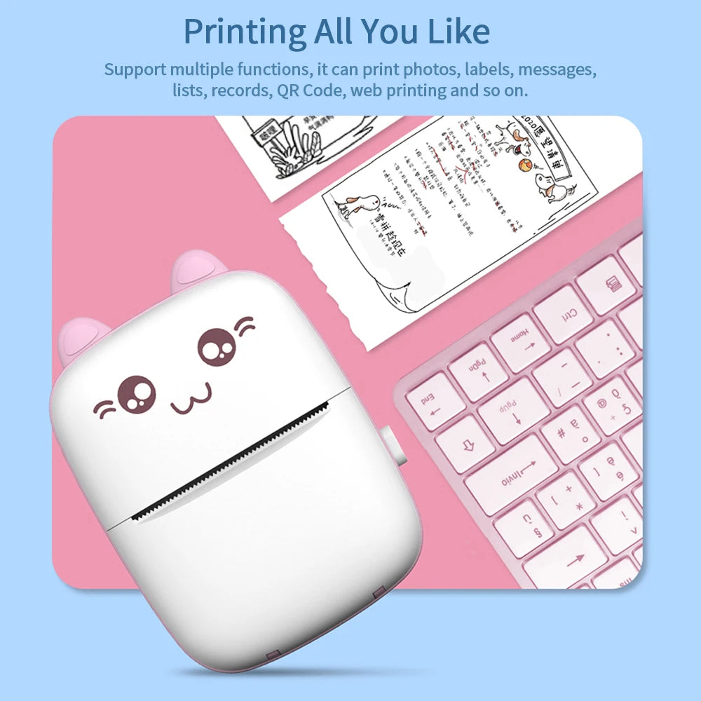 Mini 58mm Portable Thermal Printer – Cute Wireless BT Printer for Photo Labels and Memo Printing, 200dpi, Bluetooth Connection