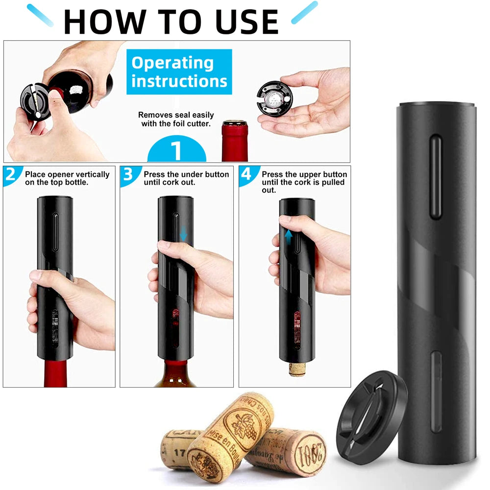 Electric Wine Opener: Automatic Corkscrew and Battery-Powered Bottle Opener with Foil Cutter – Perfect for Wine and Beer