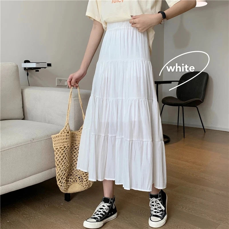 Spring Summer Women&#39;s Chiffon Skirt: Vintage High-Waist A-Line with Patchwork Design