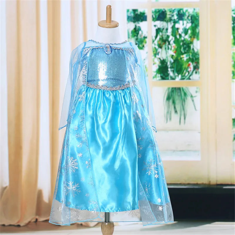 Kids Baby Girl Blue Fancy Dress – Frozen Anna Elsa Cosplay Costume, Princess Queen Tulle Gown for Ages 4-8 Years