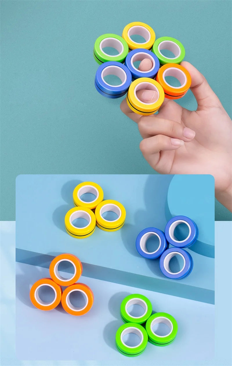 3-Piece Magnetic Fidget Rings Set: Colorful Stress Relief Toys for Adults and Kids