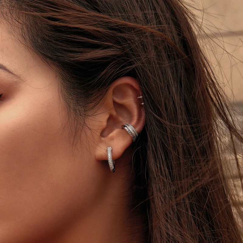 Silver CZ Ear Cuff for Women and Girls, Platinum-Plated Non-Piercing Clip Earring, Elegant Wedding Party Jewelry