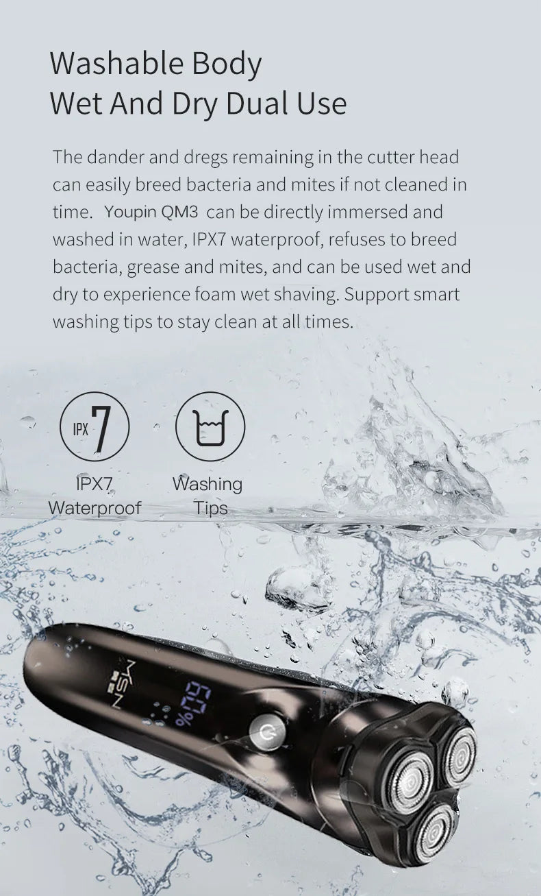 Waterproof Electric Shaver - Rechargeable Wet &amp; Dry Rotary Razor for Men