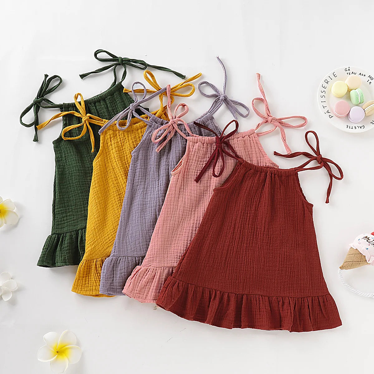 Summer Infant Baby Girl Dress – Toddler Muslin Cotton Sleeveless Ruffle Slip Dress