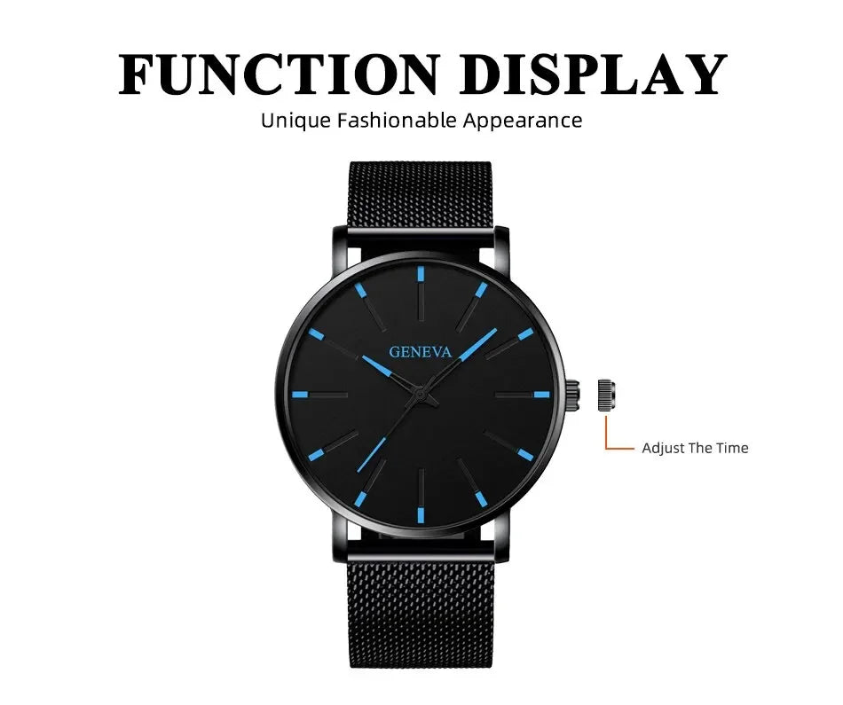 Minimalist Ultra-Thin Men&#39;s Quartz Watch – Stainless Steel Mesh Strap for Business &amp; Casual Style