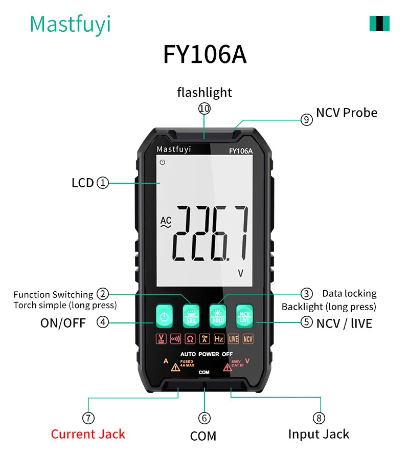 Mini Digital Multimeter – Smart Electrician Tester for DC/AC Voltage, Capacitance, Ohm, Hz, and NCV, Professional Multitester