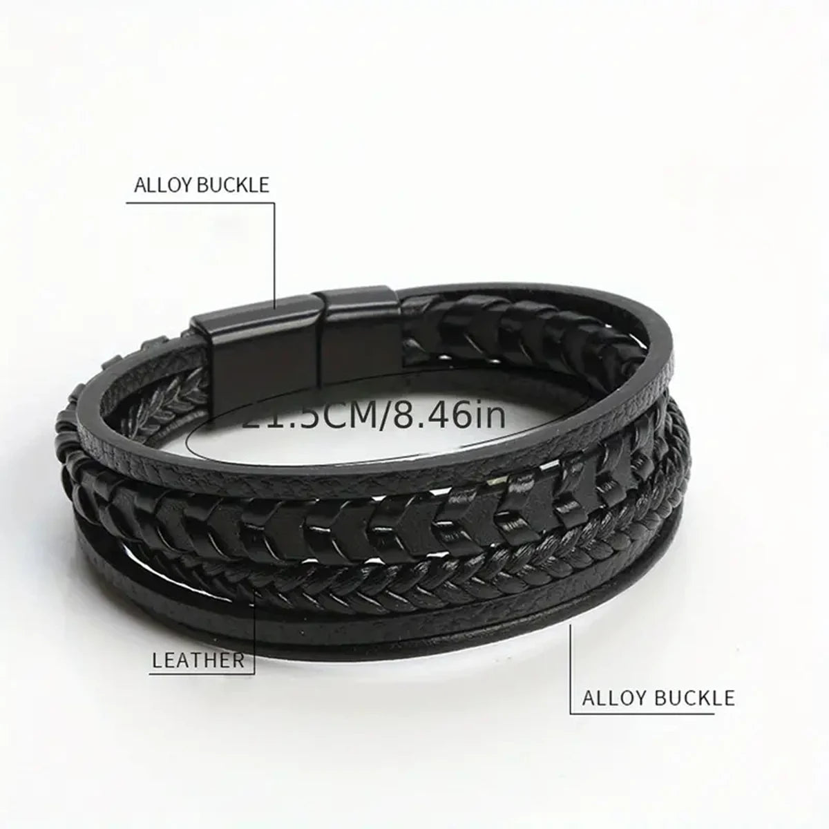 Men&#39;s Multi-Layered Vintage Leather Bracelet – Braided Rope Design with Alloy Magnetic Buckle