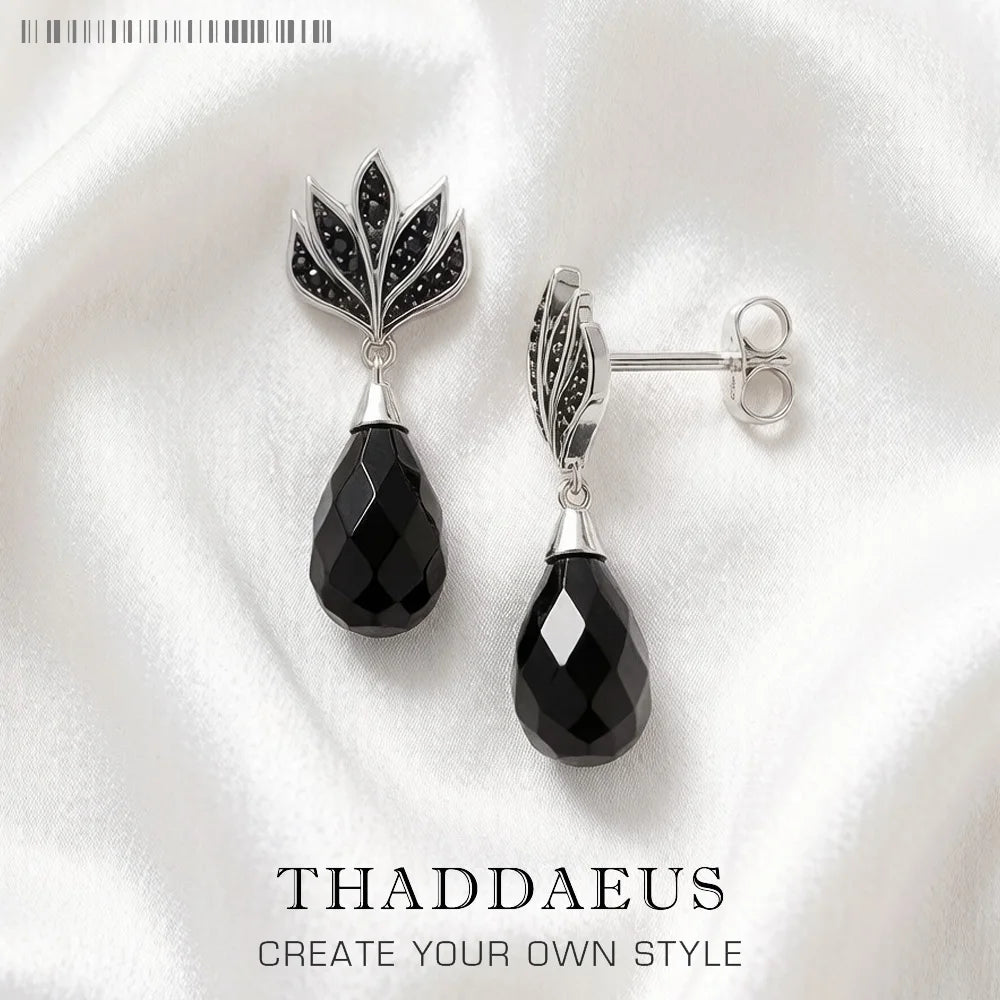 Vintage Black Flame Water Drop Earrings, 925 Sterling Silver Fine Jewelry for Women, Elegant High-Quality Gift