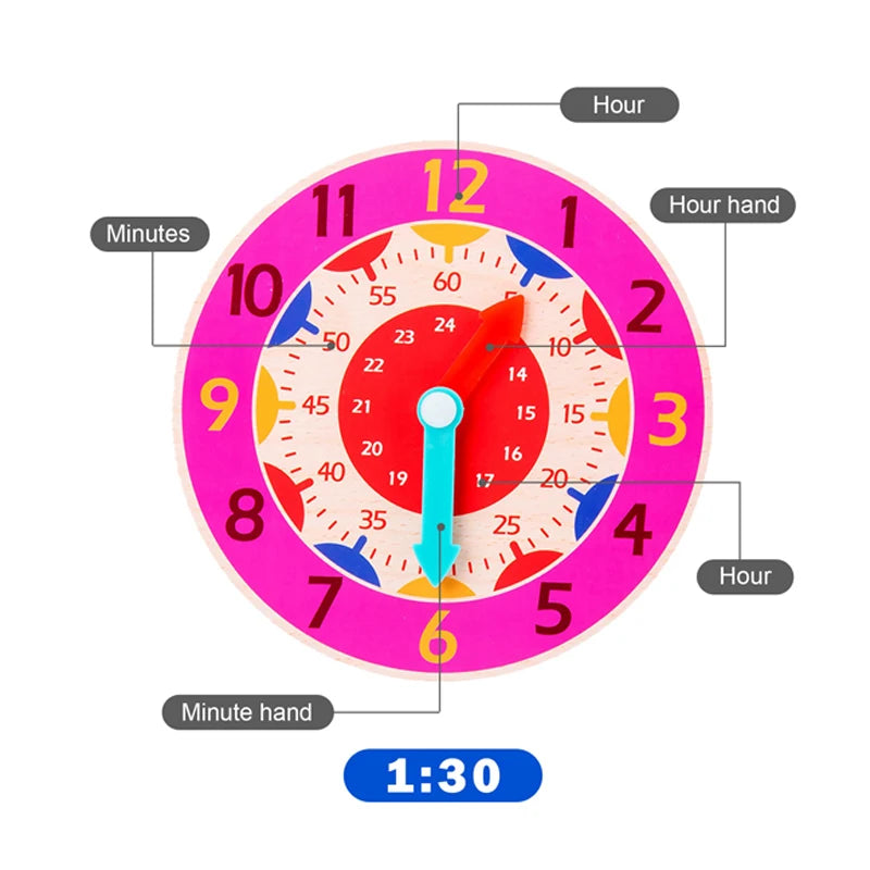 Montessori Wooden Clock: Educational Time-Learning Toy for Kids