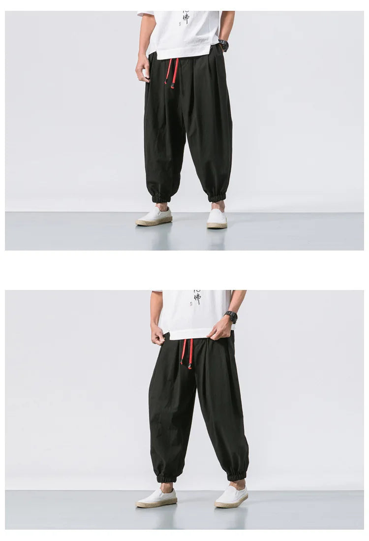 New Oversized Men Harem Pants Loose Chinese Style Cotton and Linen Sweatpants Joggers High Quality Casual Trousers Men