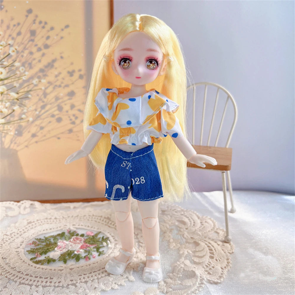 23cm BJD Doll with 3D Eyes and Movable Joints, DIY Dress-Up Doll with Clothes, Birthday Gift for Girls