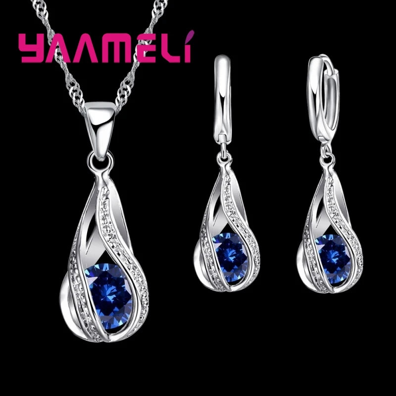 925 Sterling Silver Cubic Zircon Bridal Jewelry Set for Women, Crystal Necklace and Earrings, Elegant Wedding Gift
