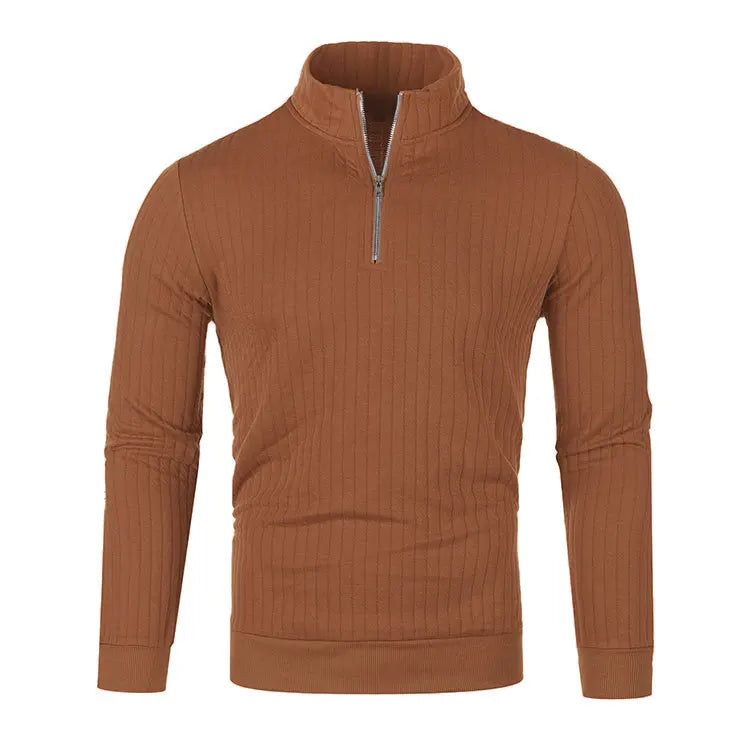 Men&#39;s Semi Turtleneck Long Sleeve Half Zip Pullover Knitted Sweater - Female Knitwear Tops