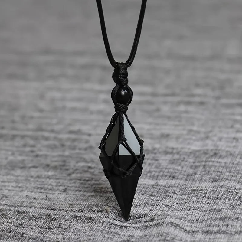 Bohemian Handmade Natural Black Stone Necklace for Men and Women, Elegant Fashion Jewelry Gift