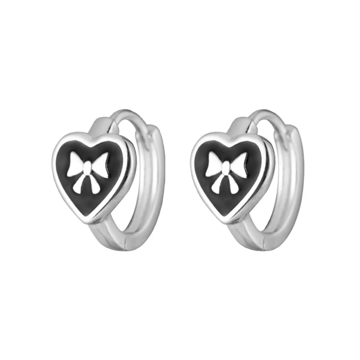 Silver Heart Butterfly Bow Hoop Earrings for Women, Elegant Korean Style Minimalist Fashion Jewelry