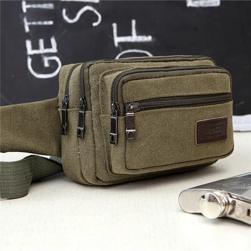 Canvas Waist Bag - Durable Multifunctional Outdoor Pack for Men, High Capacity Portable Phone Purse