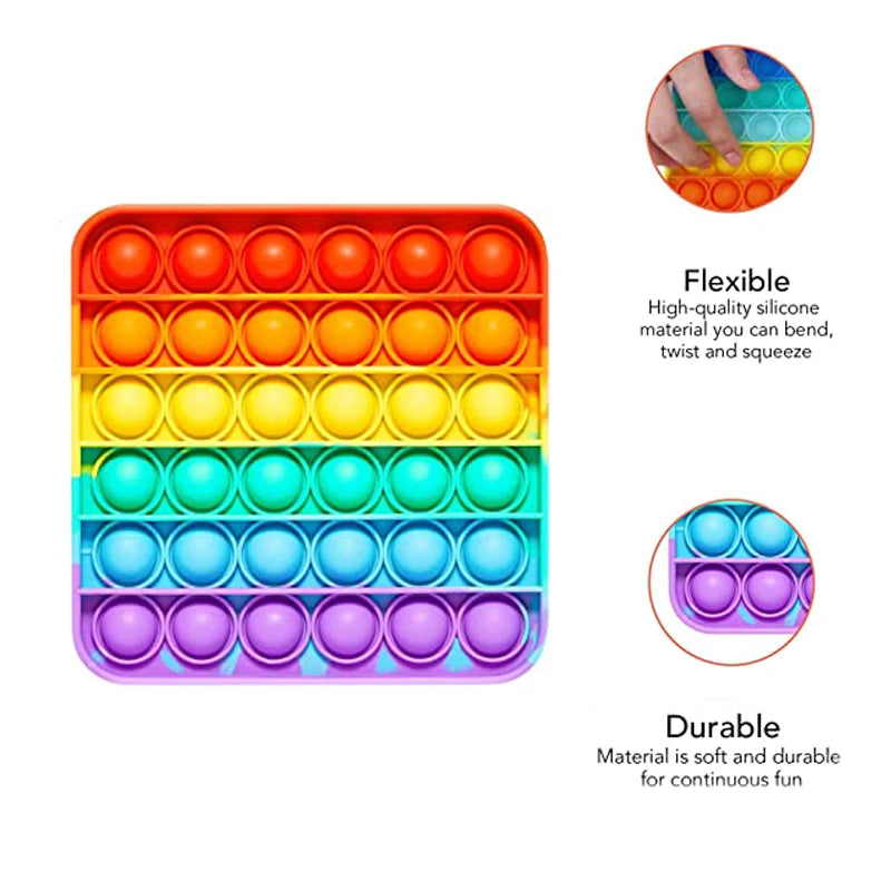 Push Bubble Fidget Toy – Rainbow Square Sensory Stress Relief Toy for Autism