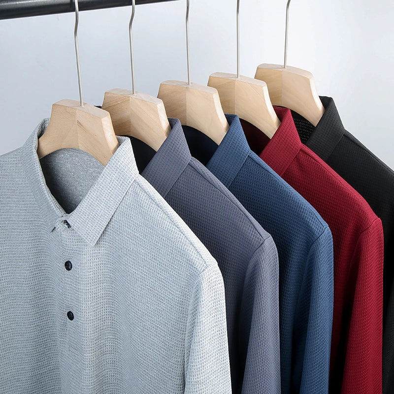 Men&#39;s Business Casual Polo Long Sleeve T-shirt Summer Comfortable  Solid Cotton Top