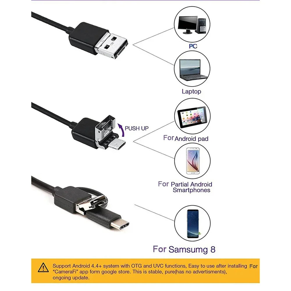 7MM Android Endoscope Camera – 3-in-1 USB/Micro USB/Type-C, IP67 Waterproof for Smartphones &amp; Computers