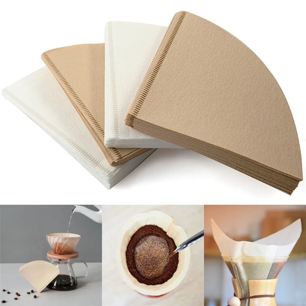 100pcs V-Shaped Coffee Filter Paper: Wood Pulp Drip Cone for Espresso and Tea Infusion