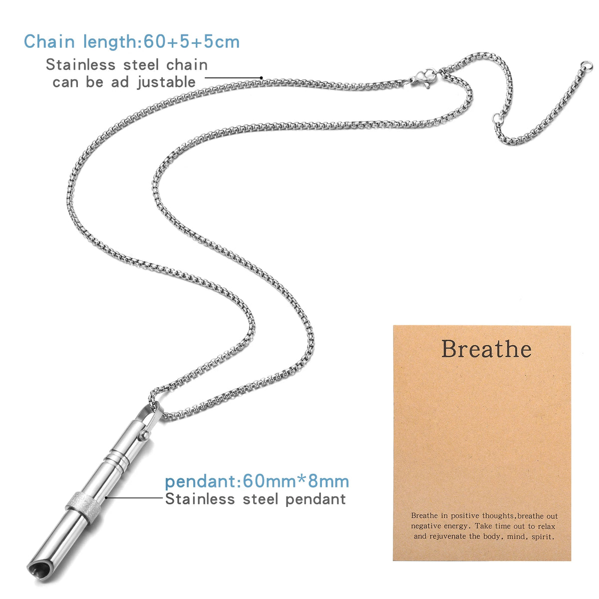 Mindfulness Breathing Necklace – Stainless Steel Stress Relief Pendant for Women and Men, Ideal for Anxiety Management