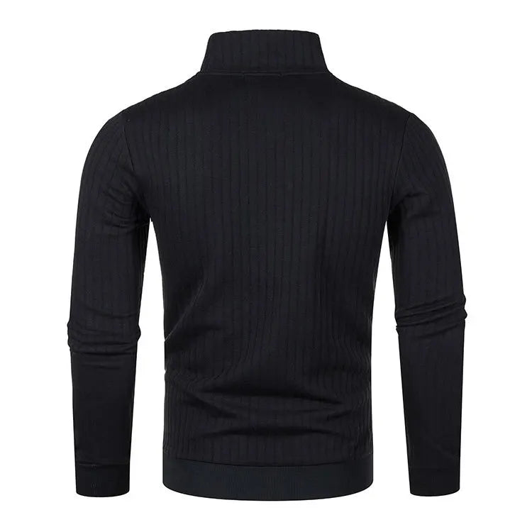 Men&#39;s Semi Turtleneck Long Sleeve Half Zip Pullover Knitted Sweater - Female Knitwear Tops